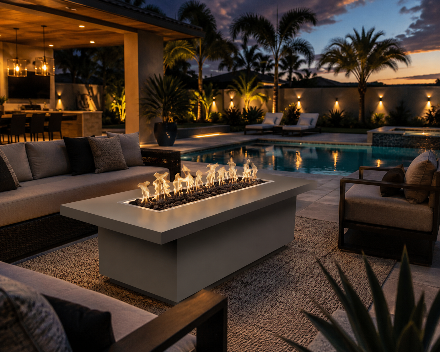 Fremont 60" Pewter Powder-Coated Steel Fire Table